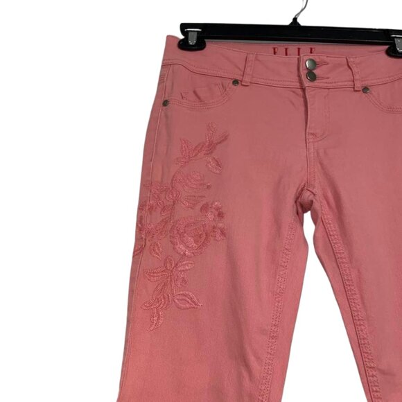 Elle Paris Peach Coral Embroidered Denim Jeans Size 4 - Picture 3 of 10